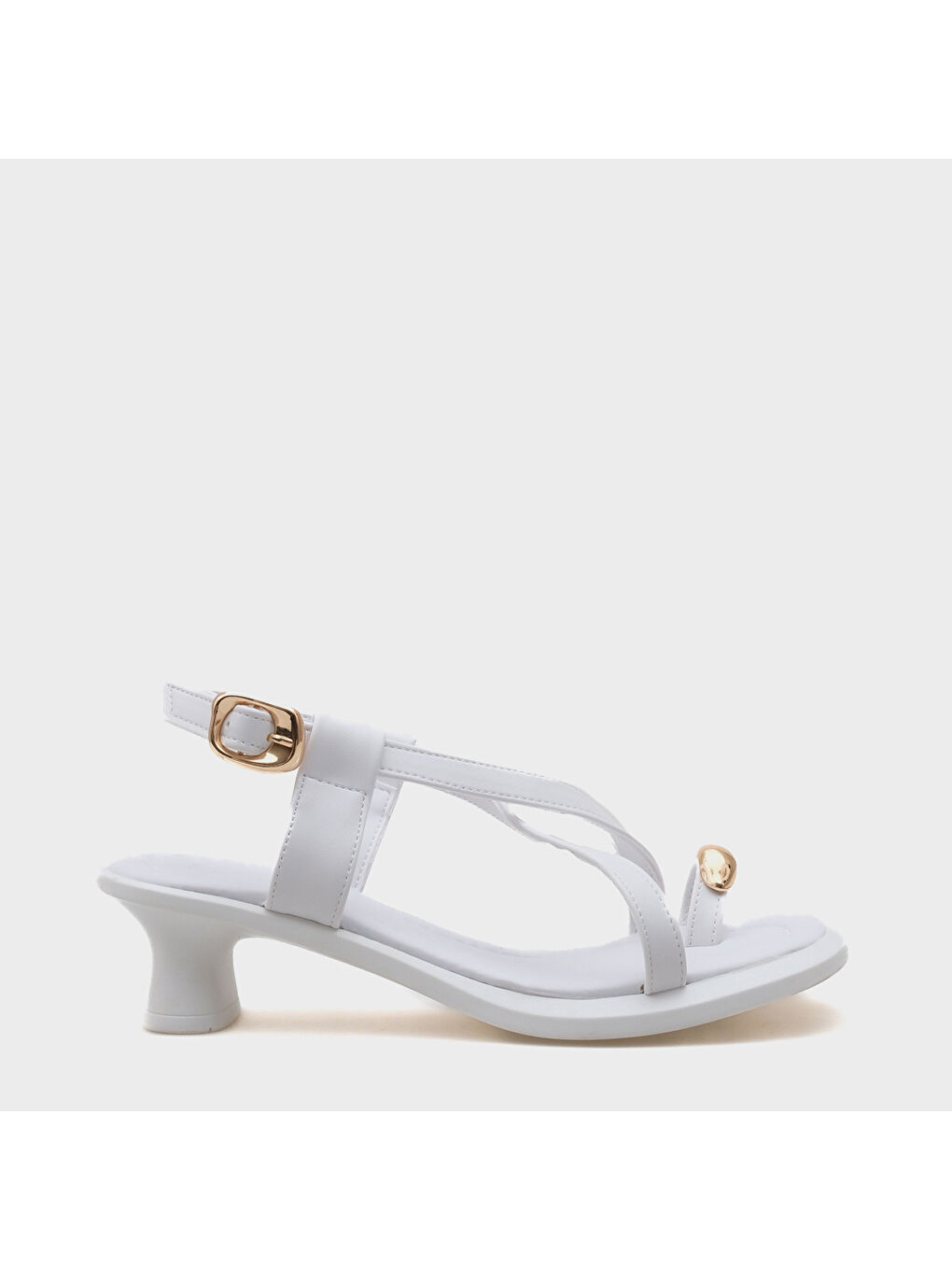 Beyaz Vally Orta Topuklu Parmak Arası Kadın Sandalet