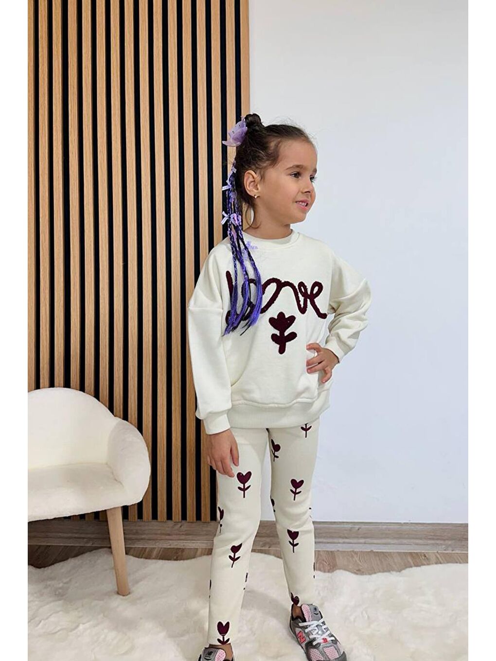 Bej Kız Çocuk Nakış Detaylı Alt Üst Takım-1