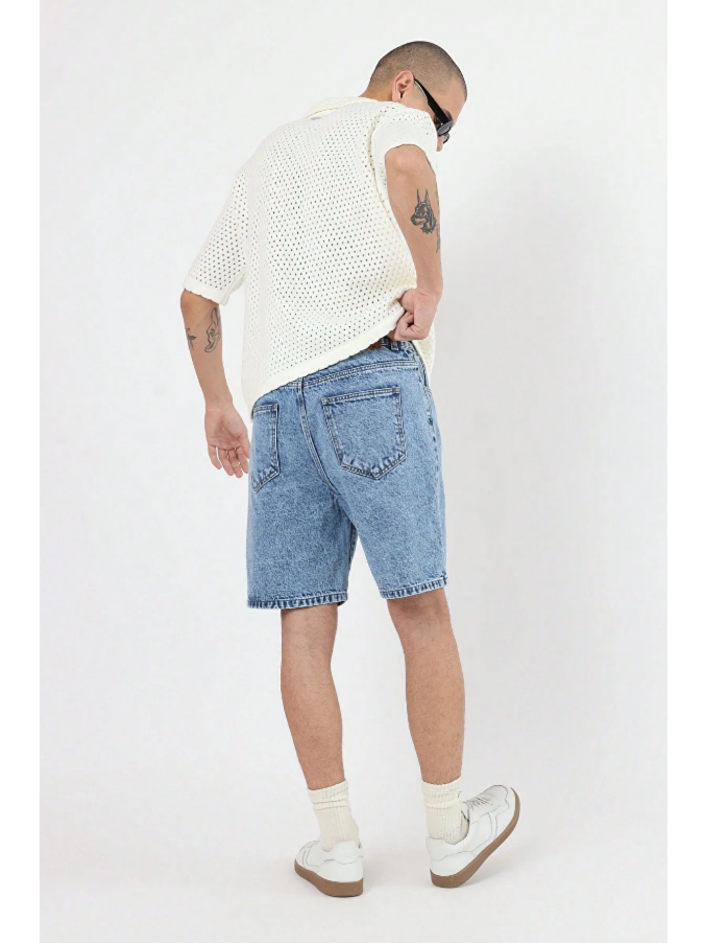 Erkek Baggy Fit Jean Şort Mavi-2