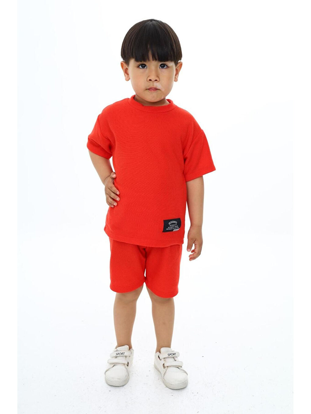 Kırmızı Bisiklet Yaka Şortlu Erkek Çocuk Şortlu Takım-3