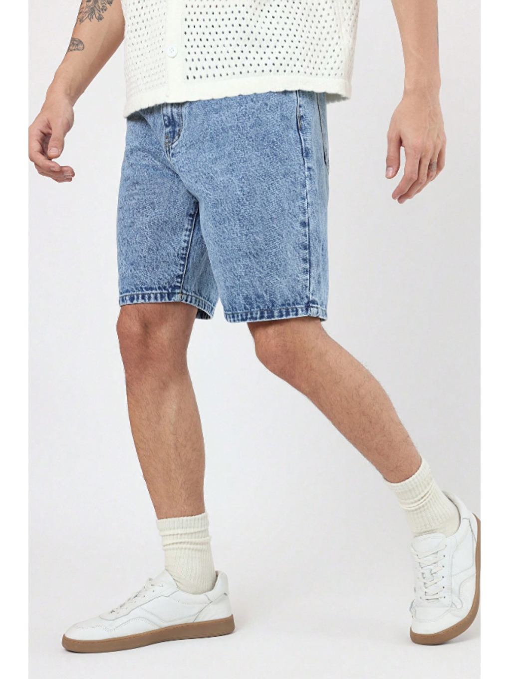 Erkek Baggy Fit Jean Şort Mavi-3