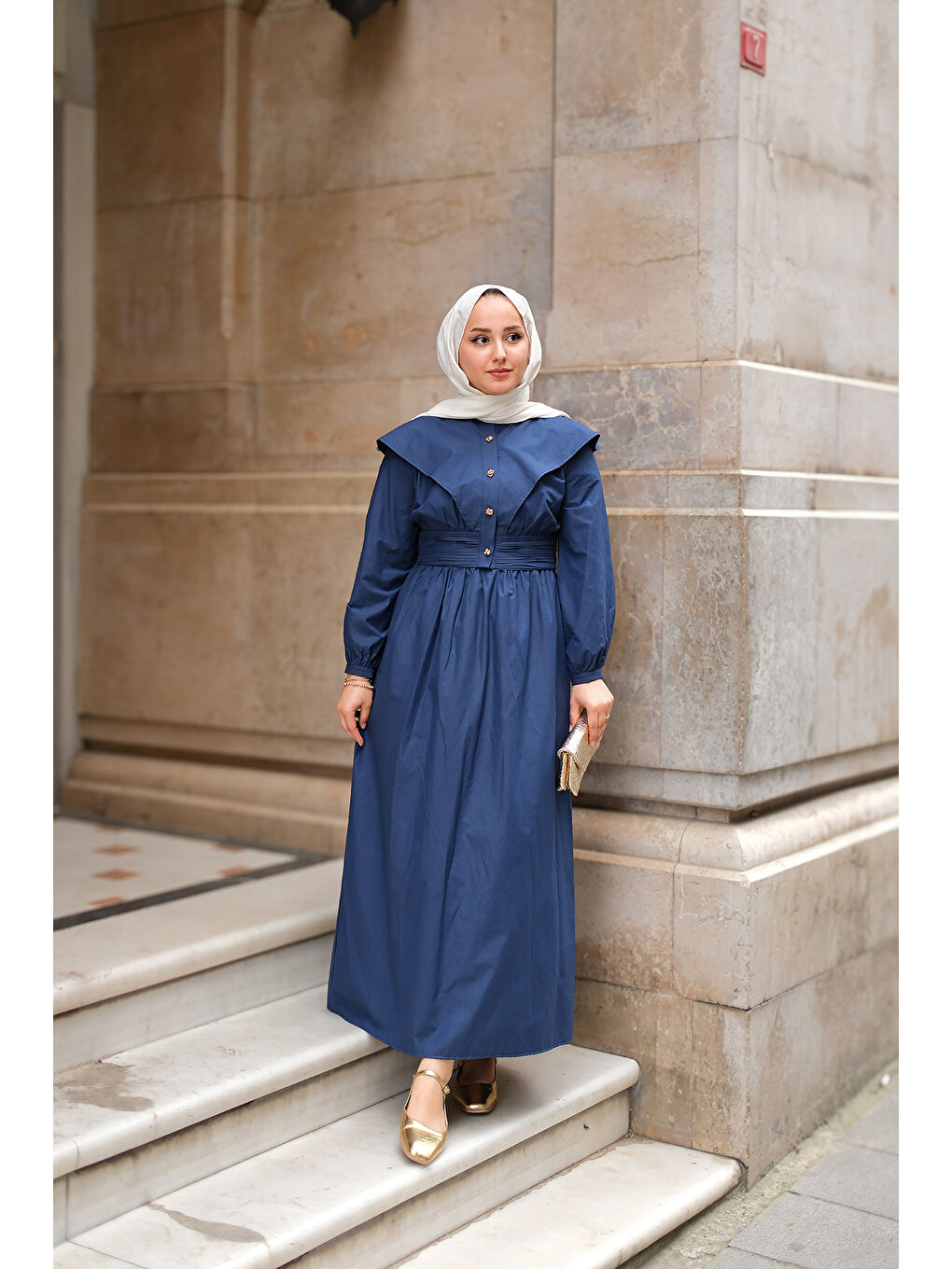 Kadın Ceketli Poplin Elbise Lacivert