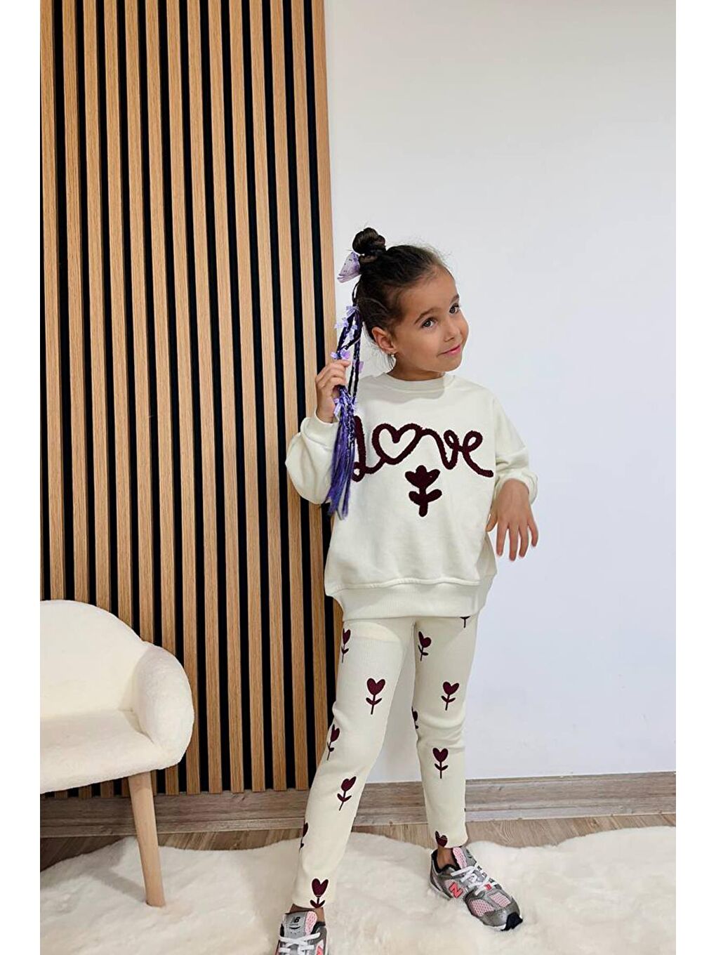 Bej Kız Çocuk Nakış Detaylı Alt Üst Takım-3