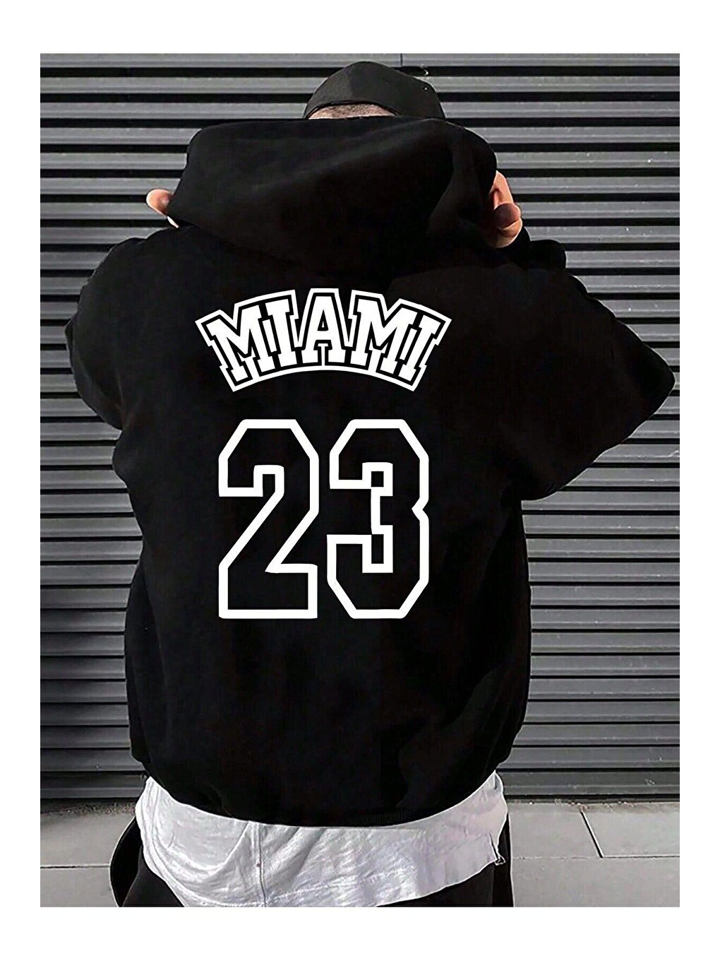 Kadın Siyah Miami 23 Baskılı Kapüşonlu Sweatshirt