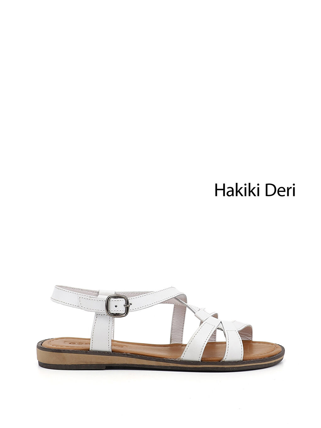Beyaz Kadın CANLI BEYAZ Hakiki Deri Sandalet