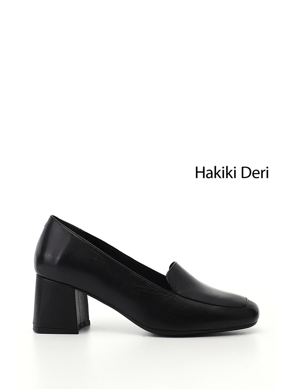 Siyah Kadın SİYAH Küt Burun Kalın Topuklu Hakiki Deri Ayakkabı