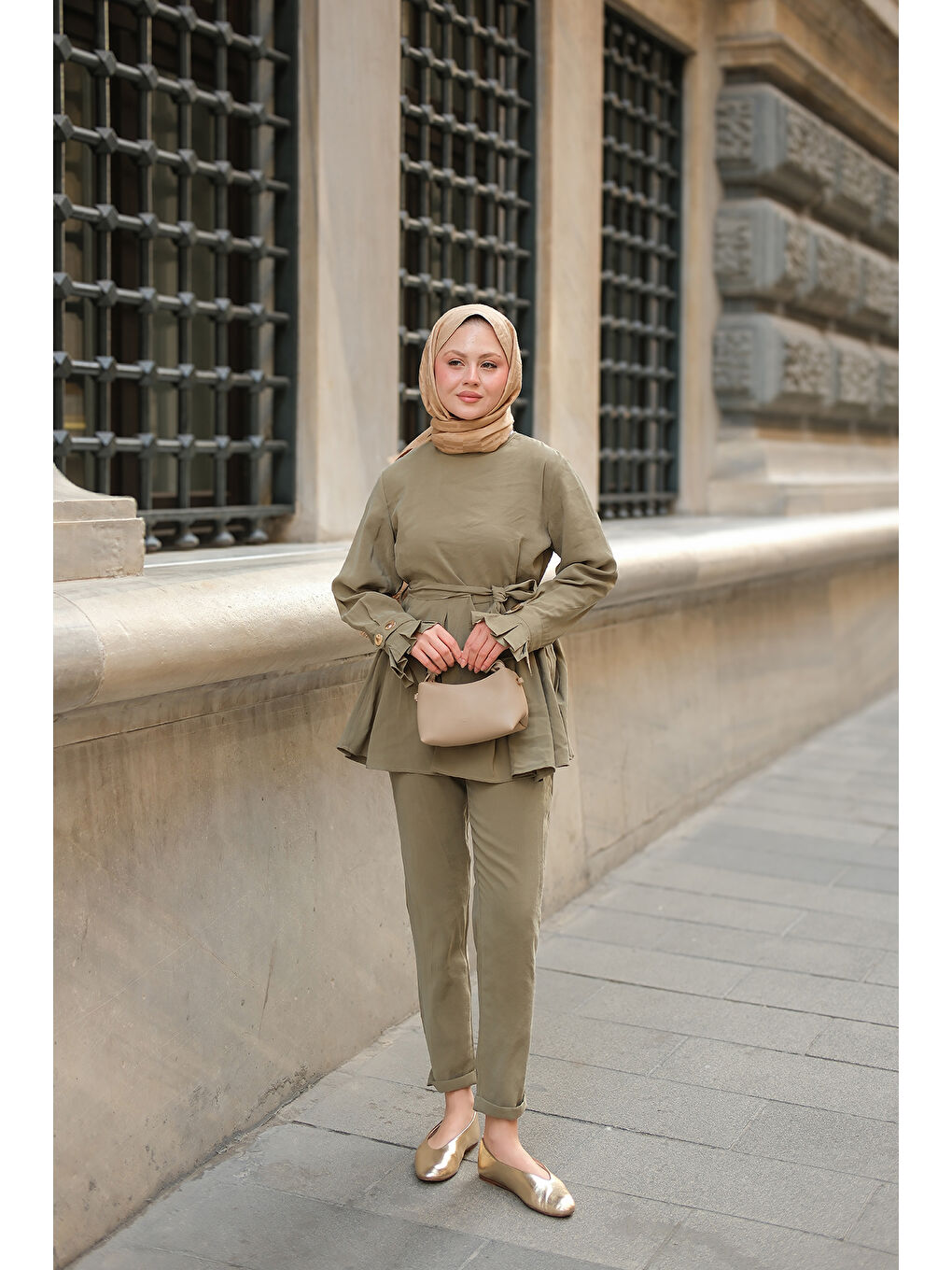 Kadın Eteği Pileli Armani Modal Takım Küf Yeşil-1