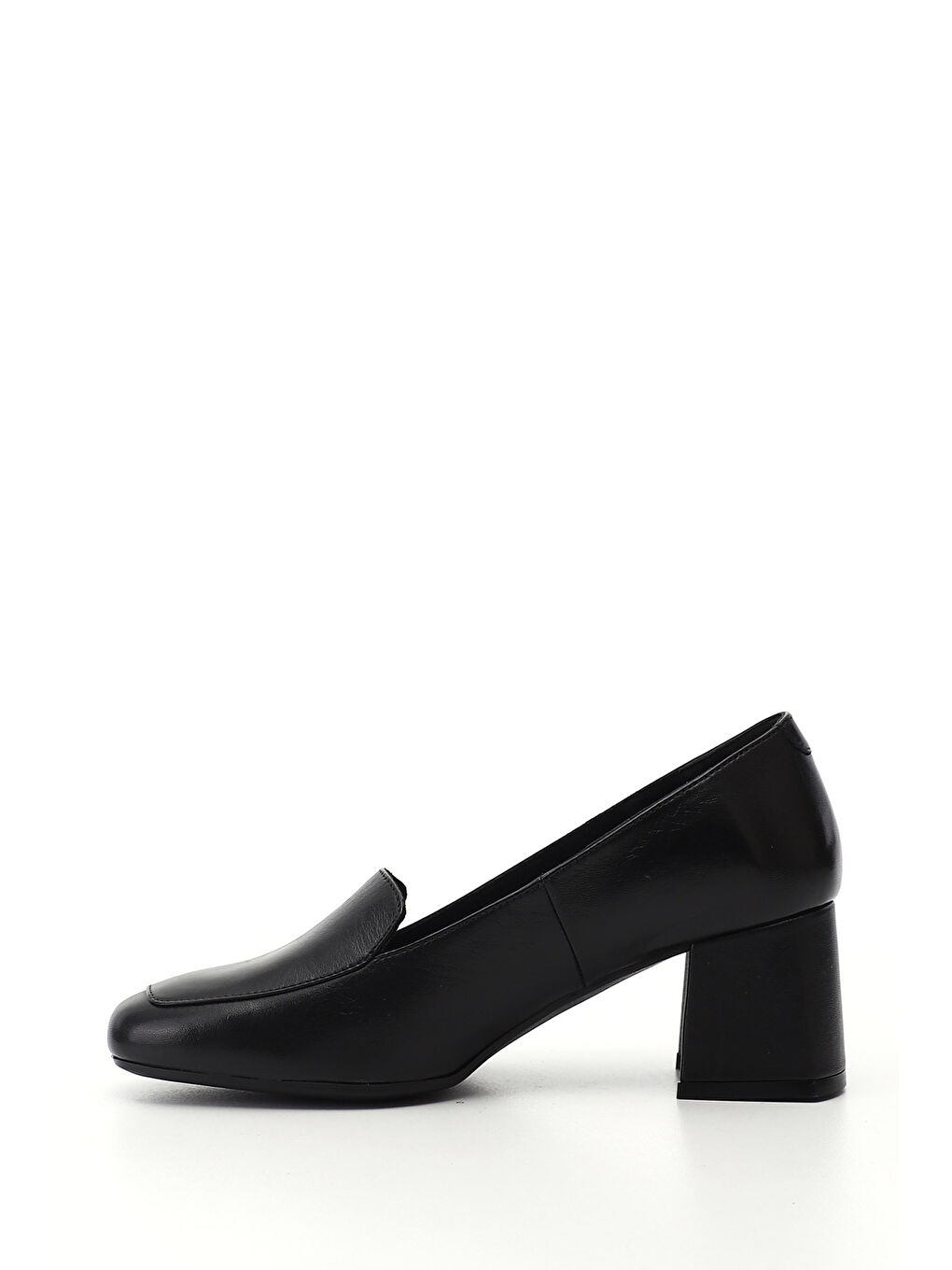 Siyah Kadın SİYAH Küt Burun Kalın Topuklu Hakiki Deri Ayakkabı-2