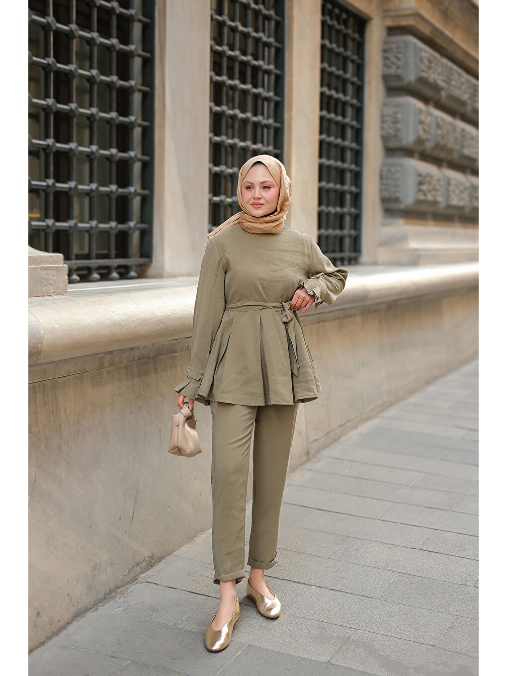 Kadın Eteği Pileli Armani Modal Takım Küf Yeşil-2