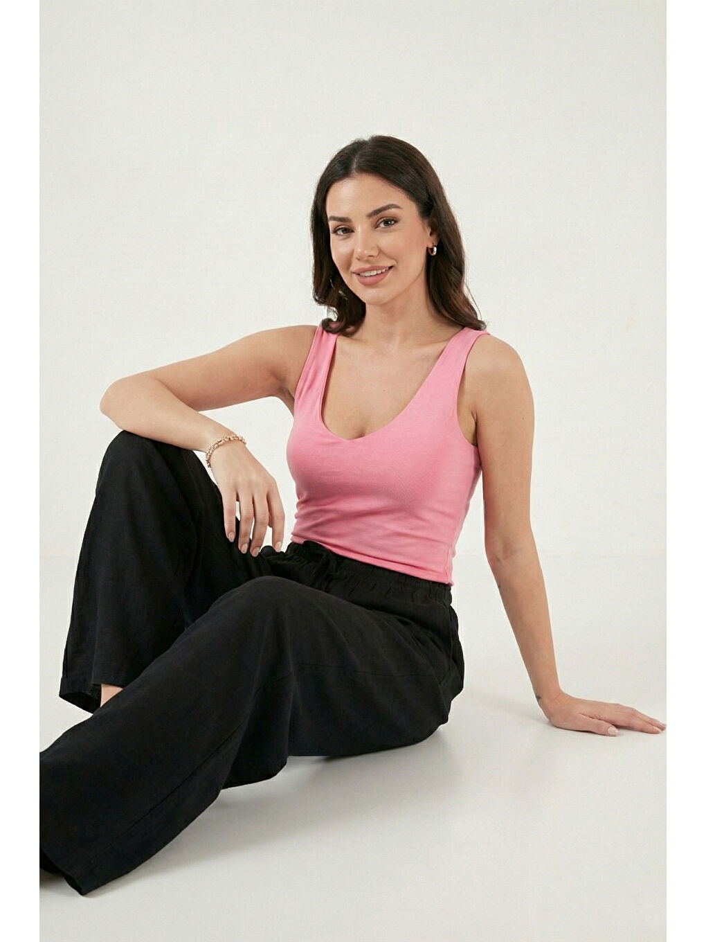 Siyah Wide Leg Yüksek Bel Geniş Paça Kadın Pantolon 668YP5424-3