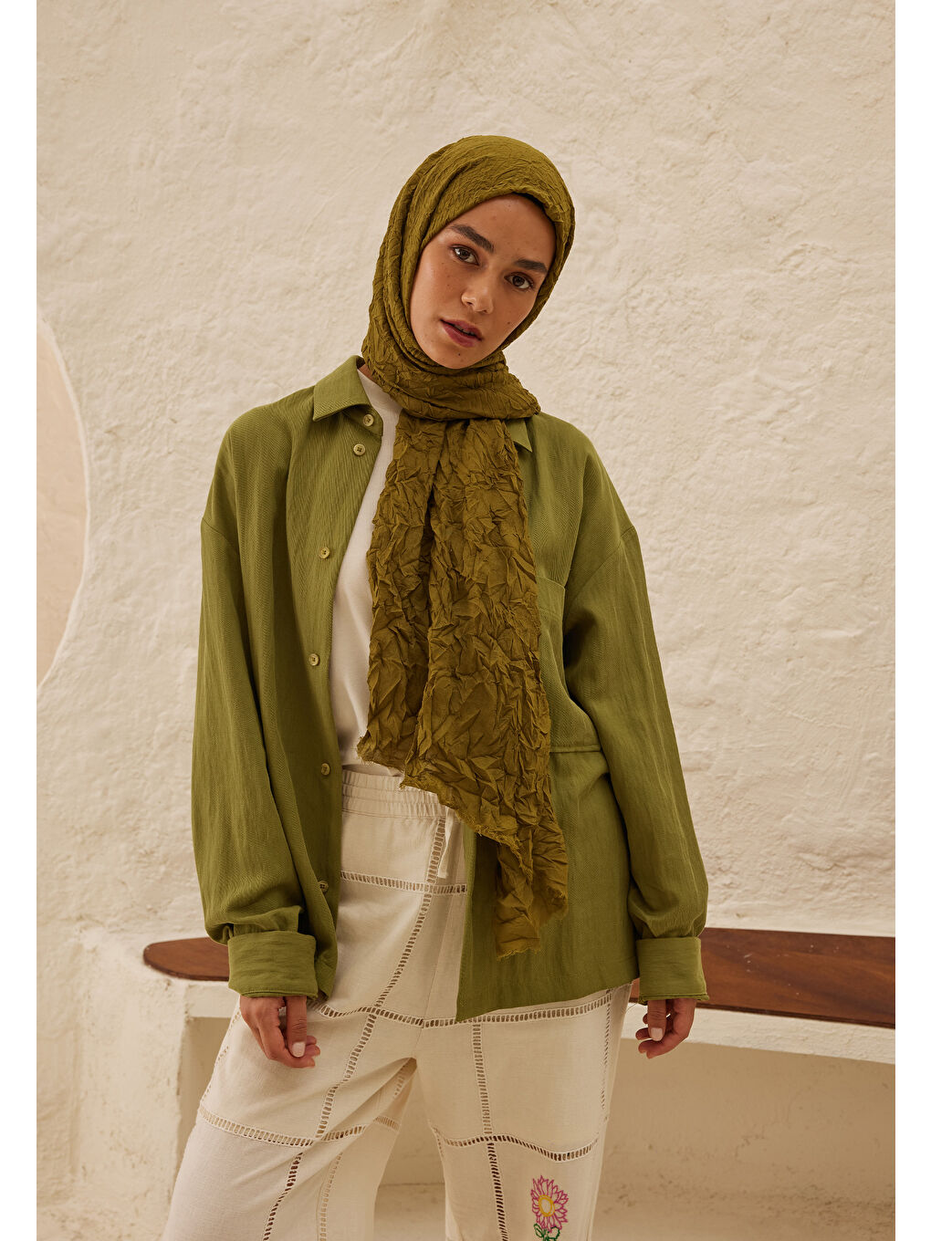 Vual Crash Şal Yosun Yeşili-1