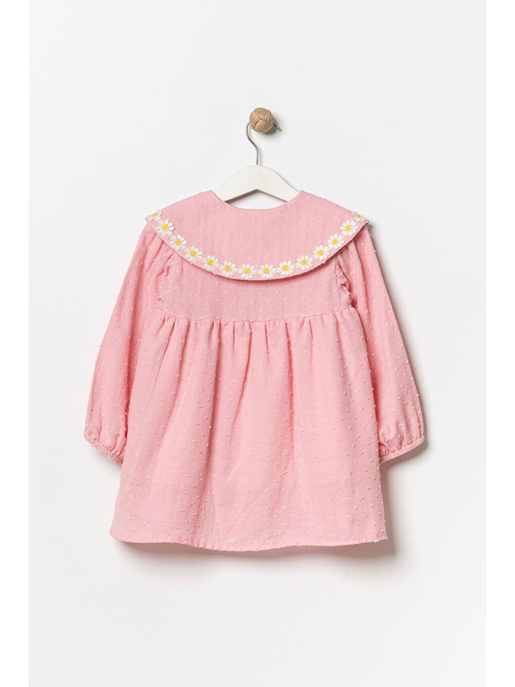 Kız Çocuk Pamuklu Pembe Papatya Nakışlı Elbise - Çantalı-2