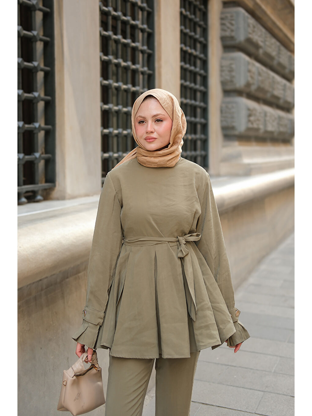 Kadın Eteği Pileli Armani Modal Takım Küf Yeşil-3