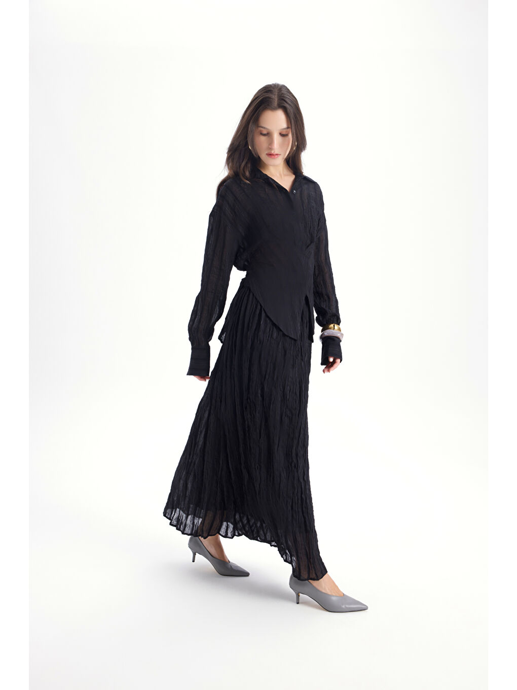 Tanoa Çizgi Desen Siyah Uzun Etek