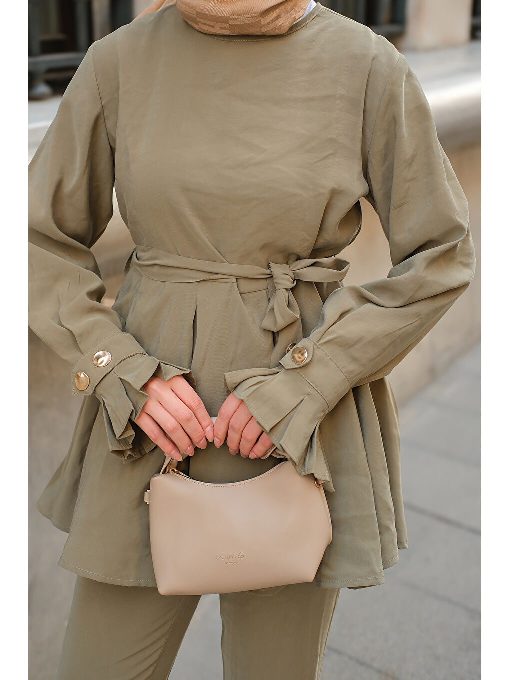 Kadın Eteği Pileli Armani Modal Takım Küf Yeşil-4