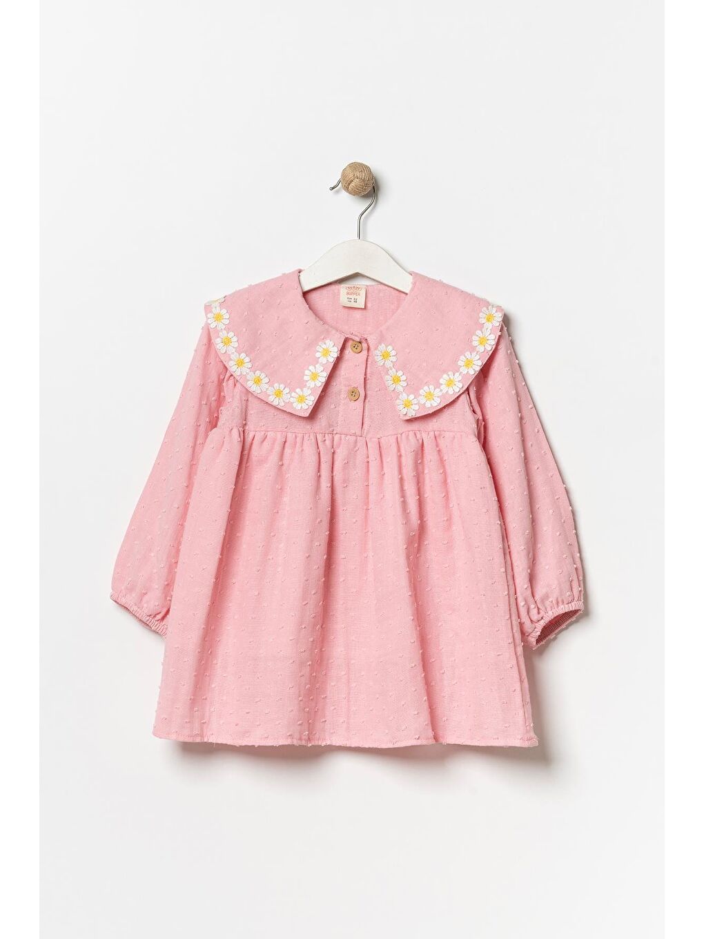 Kız Çocuk Pamuklu Pembe Papatya Nakışlı Elbise - Çantalı-3