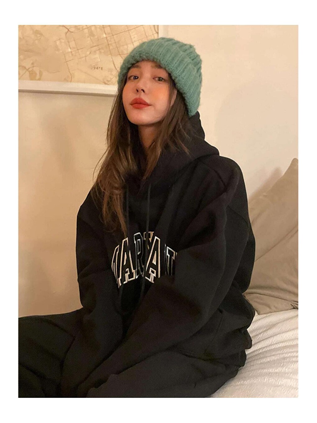 Kadın Siyah Maryland Baskılı Kapüşonlu Sweatshirt