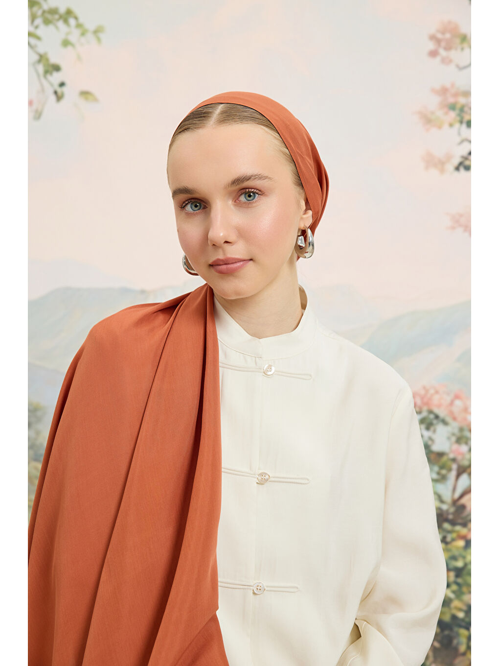 Bej Floş Viskon Düz Şal Badem-2