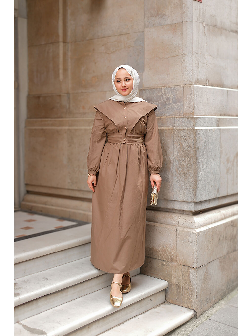 Kadın Ceketli Poplin Elbise Kahverengi