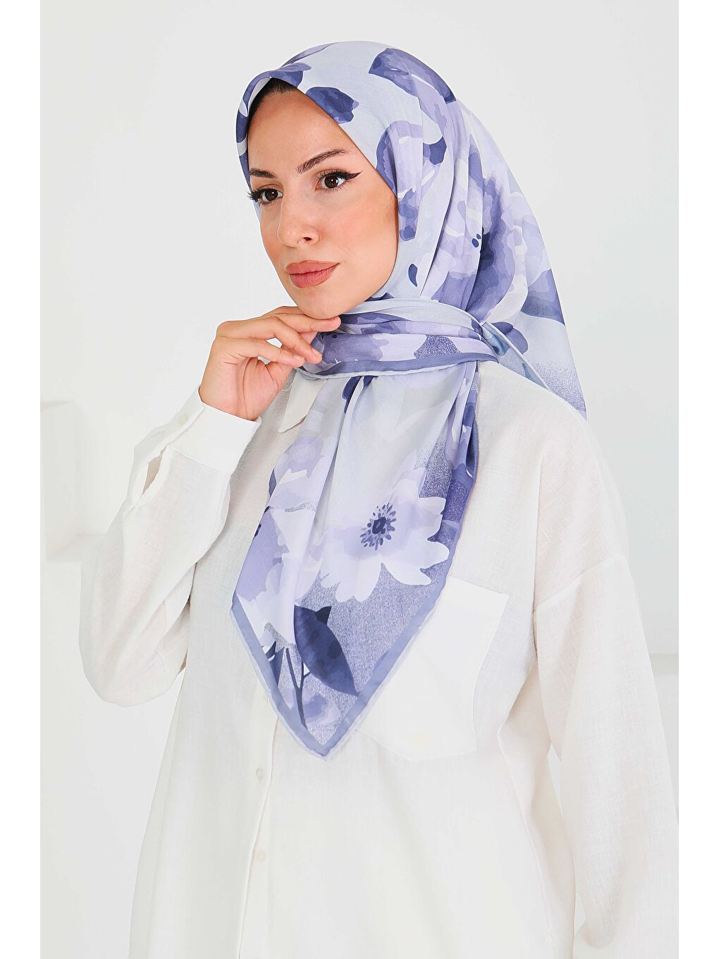 Desenli Bambu Şal Mor - 27522-1