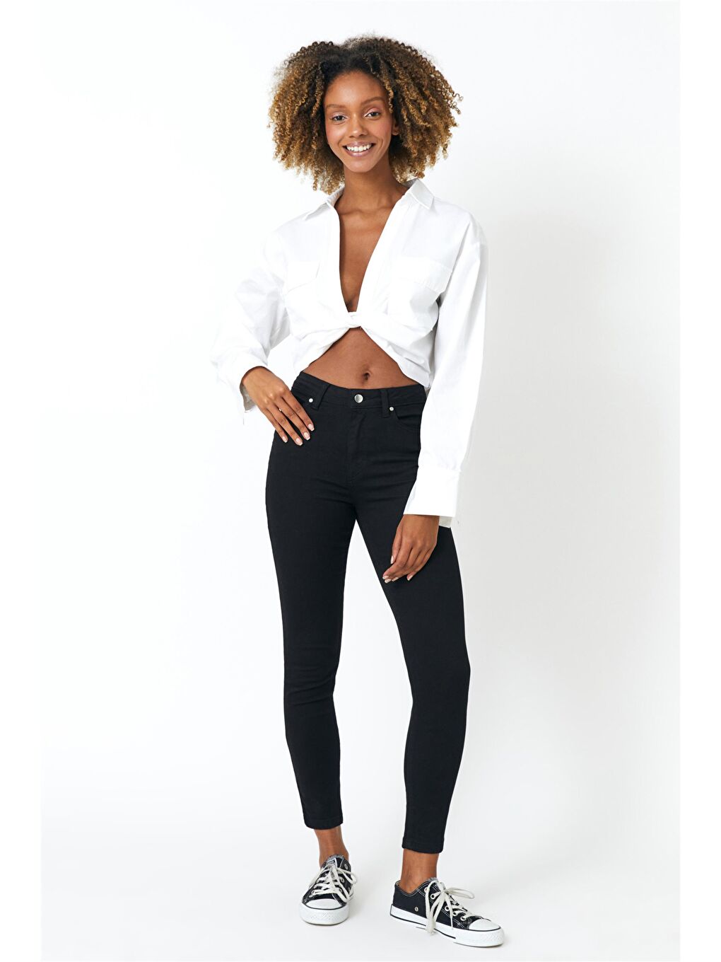 Solmayan Siyah Yüksek Bel Skinny Jeans