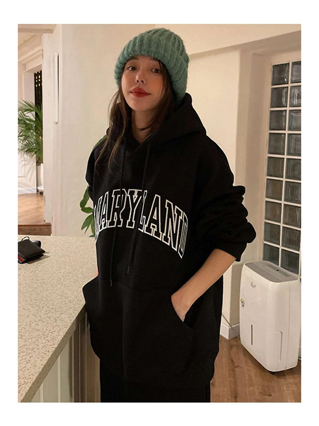 Kadın Siyah Maryland Baskılı Kapüşonlu Sweatshirt-1