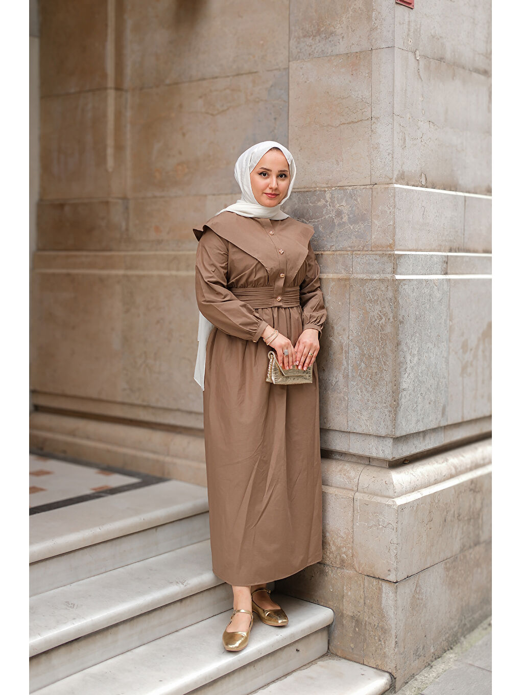 Kadın Ceketli Poplin Elbise Kahverengi-1