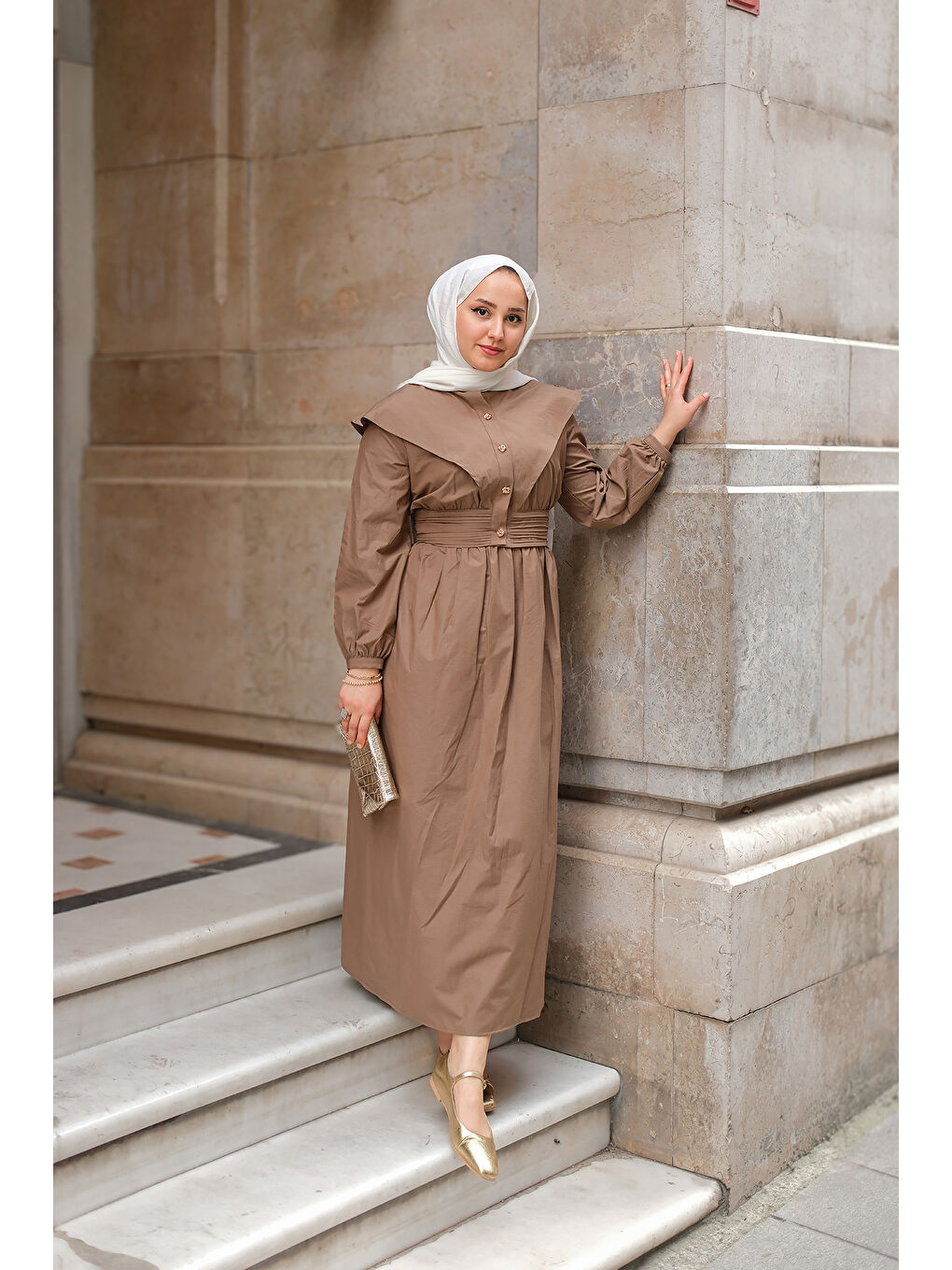 Kadın Ceketli Poplin Elbise Kahverengi-2