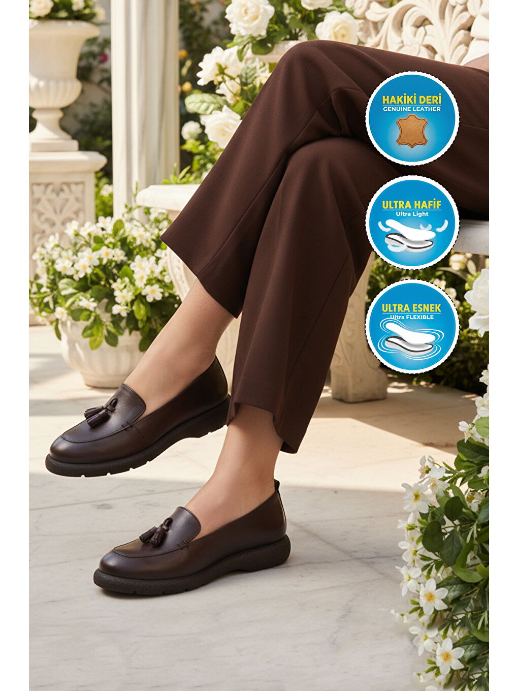 Kahverengi Premium Kahve Hakiki Deri Kadın Casual Ayakkabı 44335 Z-2