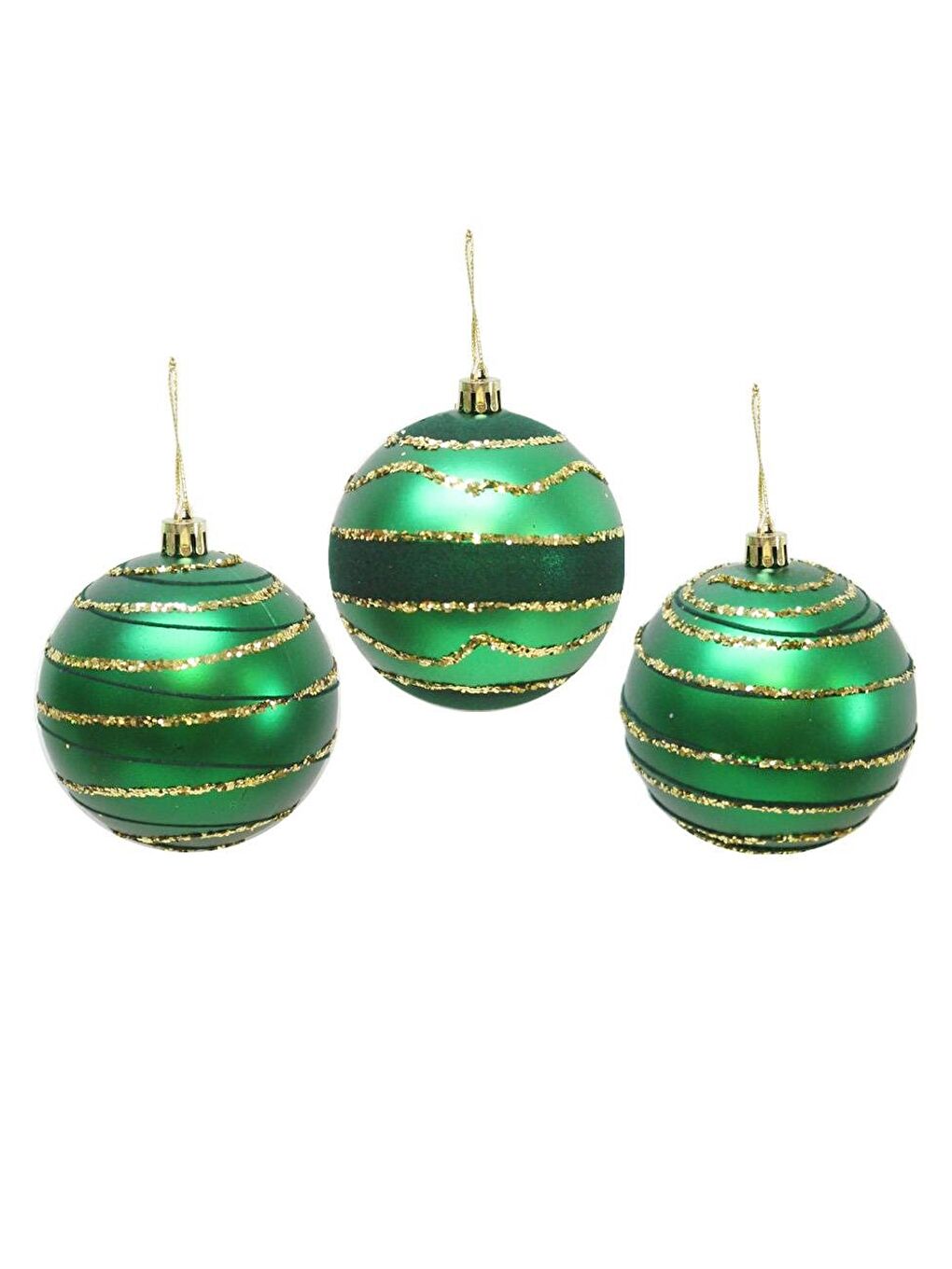 Yılbaşı Topu Altın Sim Çizgili – Çam Ağacı Süsü Yeşil 8 cm 3'lü-1