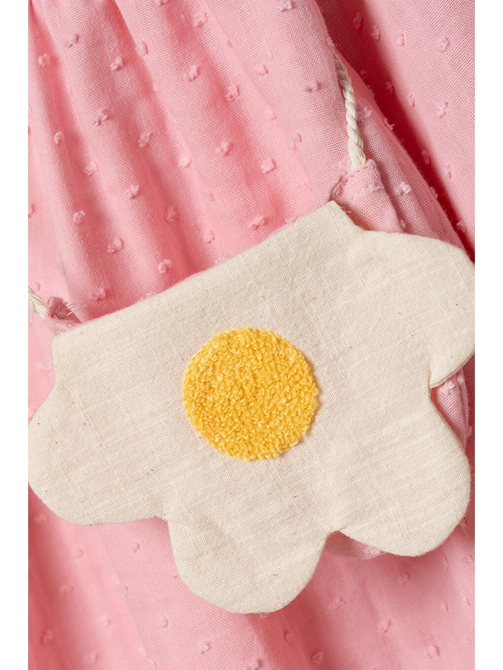 Kız Çocuk Pamuklu Pembe Papatya Nakışlı Elbise - Çantalı-6