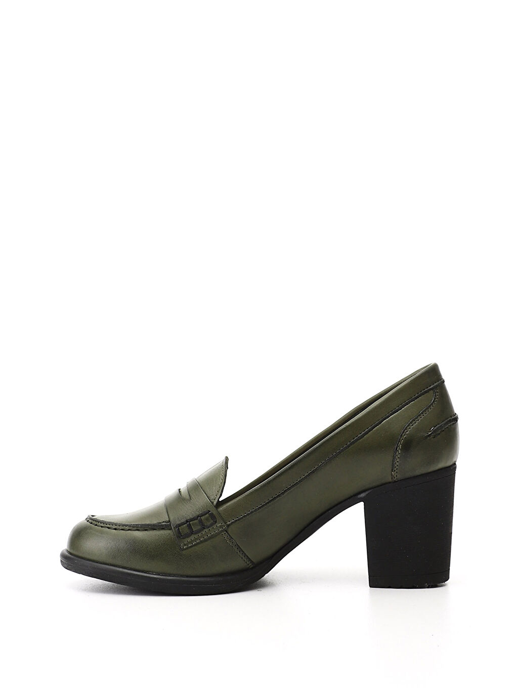 Kadın KOYU HAKİ Orta Kalın Topuklu Hakiki Deri Ayakkabı-2