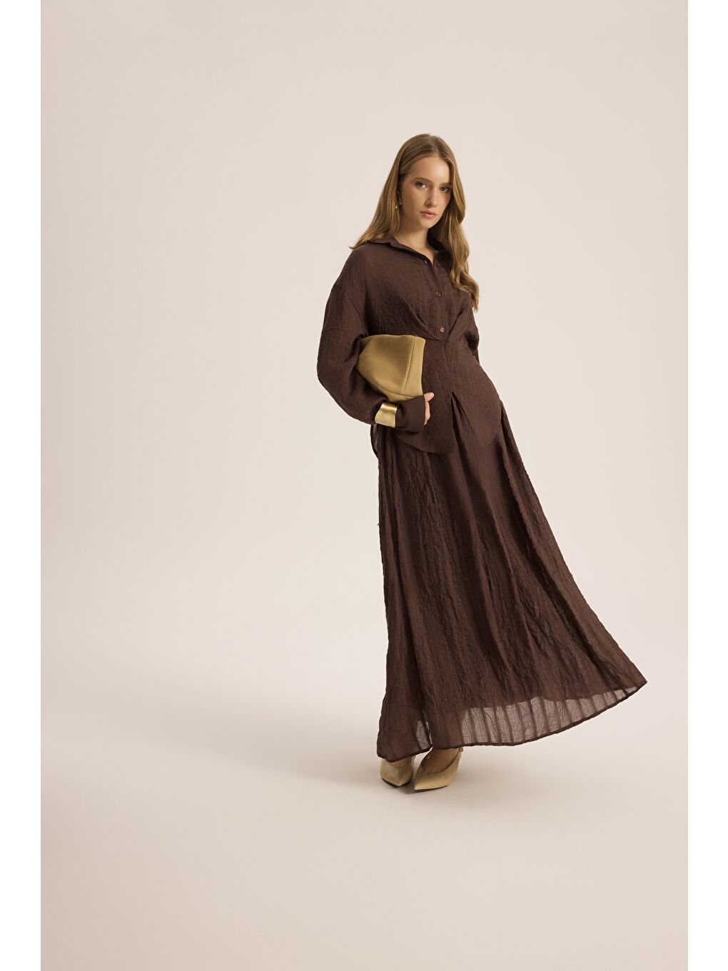 Kahverengi Tanoa Çizgi Desen Kahve Uzun Etek-2