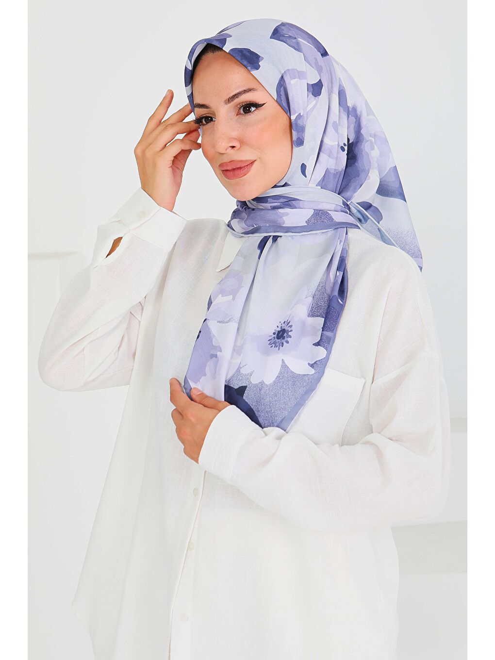 Desenli Bambu Şal Mor - 27522-2