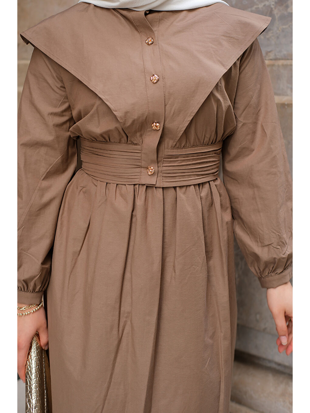 Kadın Ceketli Poplin Elbise Kahverengi-4