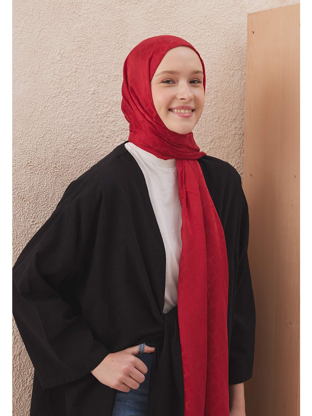 Dıamond Jakarlı Şal Kırmızı-1