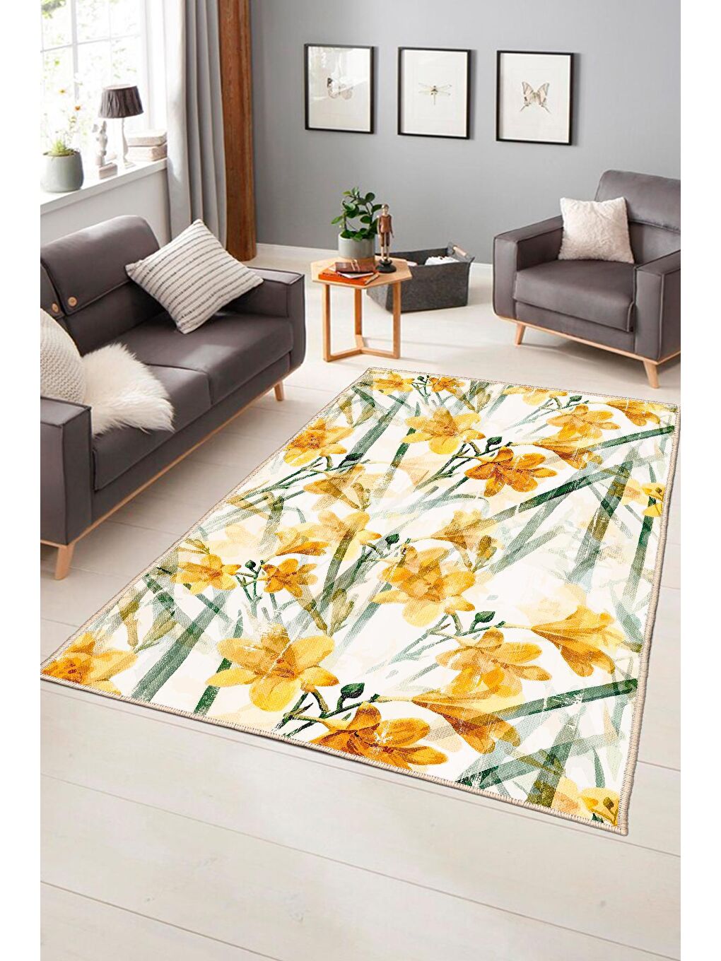 Sarı Dekoratif Özel Tasarım Modern Halısı 180x280 cm