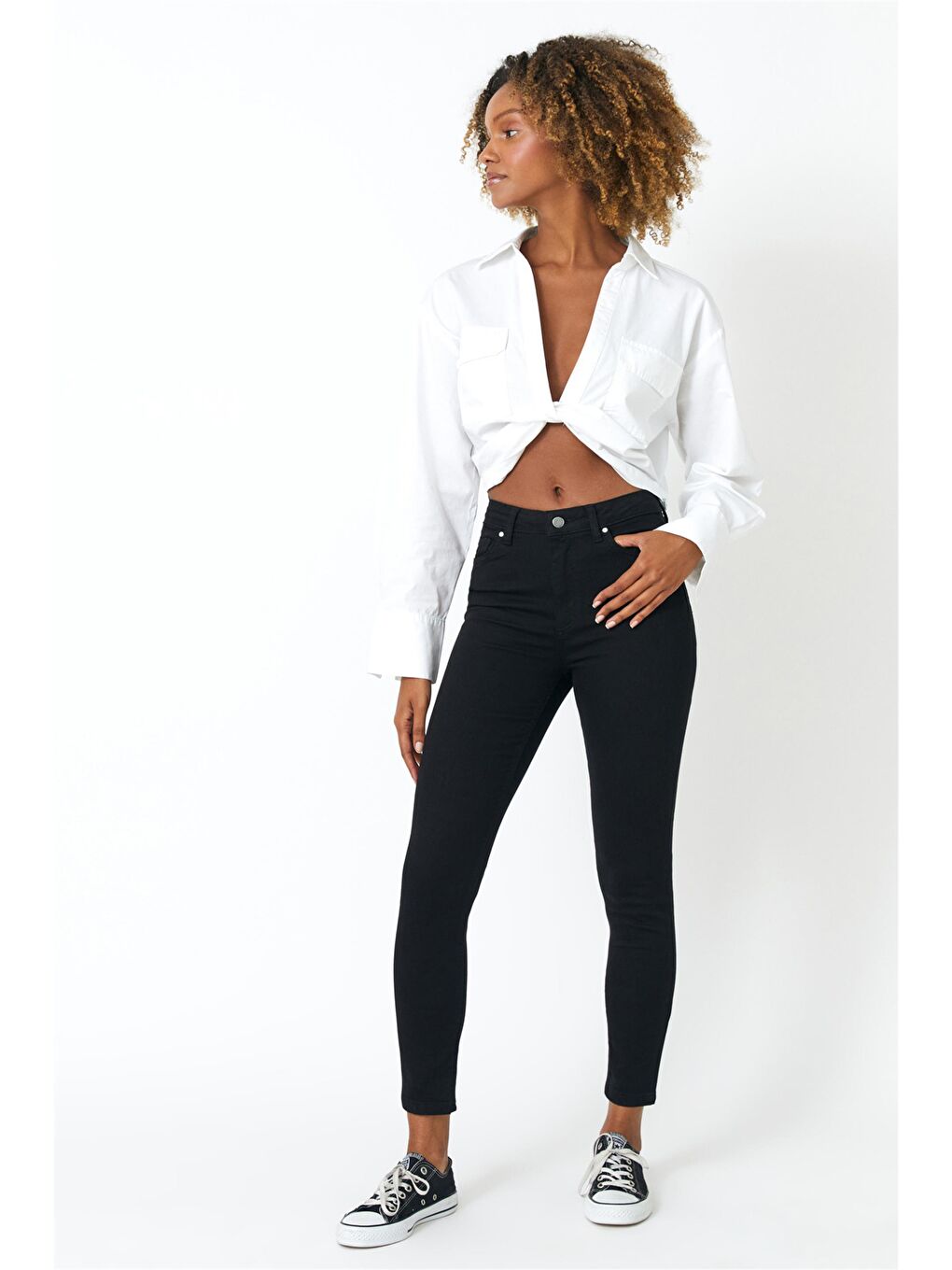 Solmayan Siyah Yüksek Bel Skinny Jeans-1