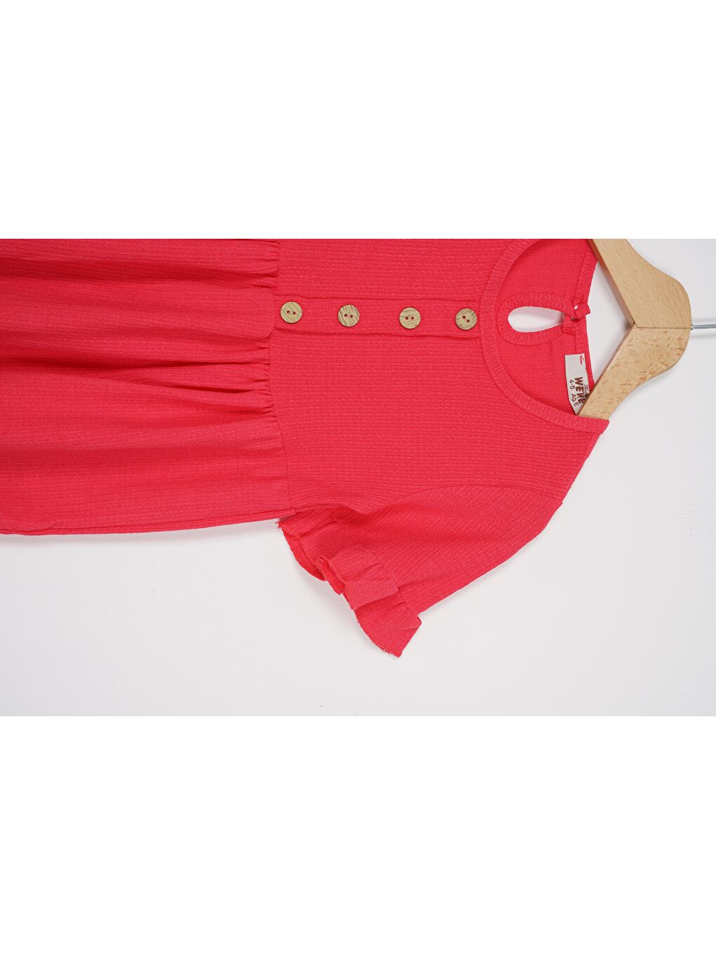 Bisiklet Yaka Kısa Kol Fırfırlı Düğmeli Fuşya Renk Kız Çocuk Elbise-1