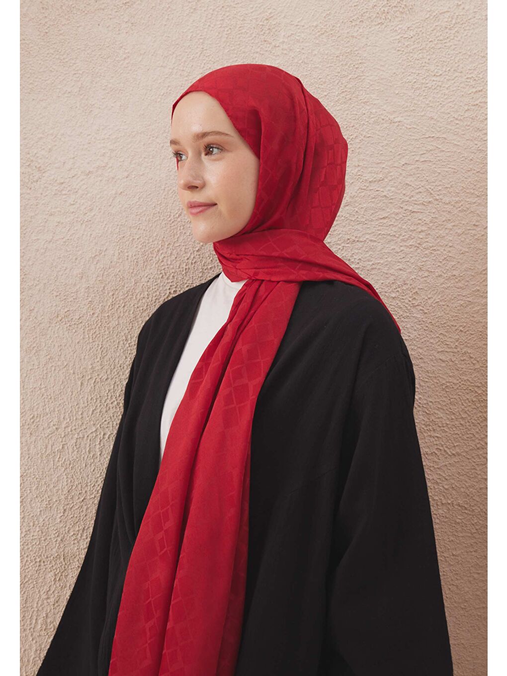 Dıamond Jakarlı Şal Kırmızı-2