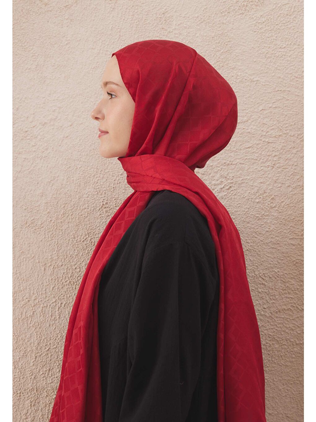 Dıamond Jakarlı Şal Kırmızı-3