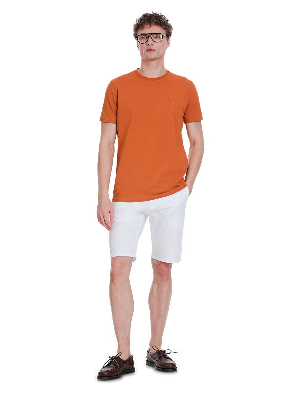 Kahverengi Tarçın Regular Fit Bisiklet Yaka Pamuklu %100 Pamuk Tişört-1