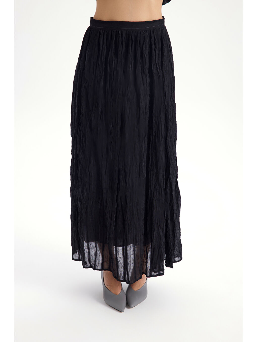 Tanoa Çizgi Desen Siyah Uzun Etek-2