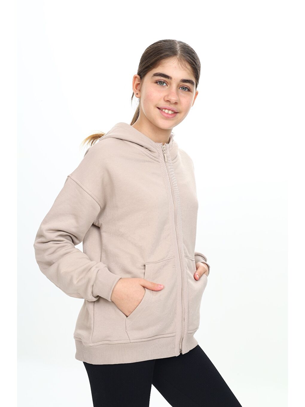 Bej Kız Çocuk Kapüşonlu Hırka-2