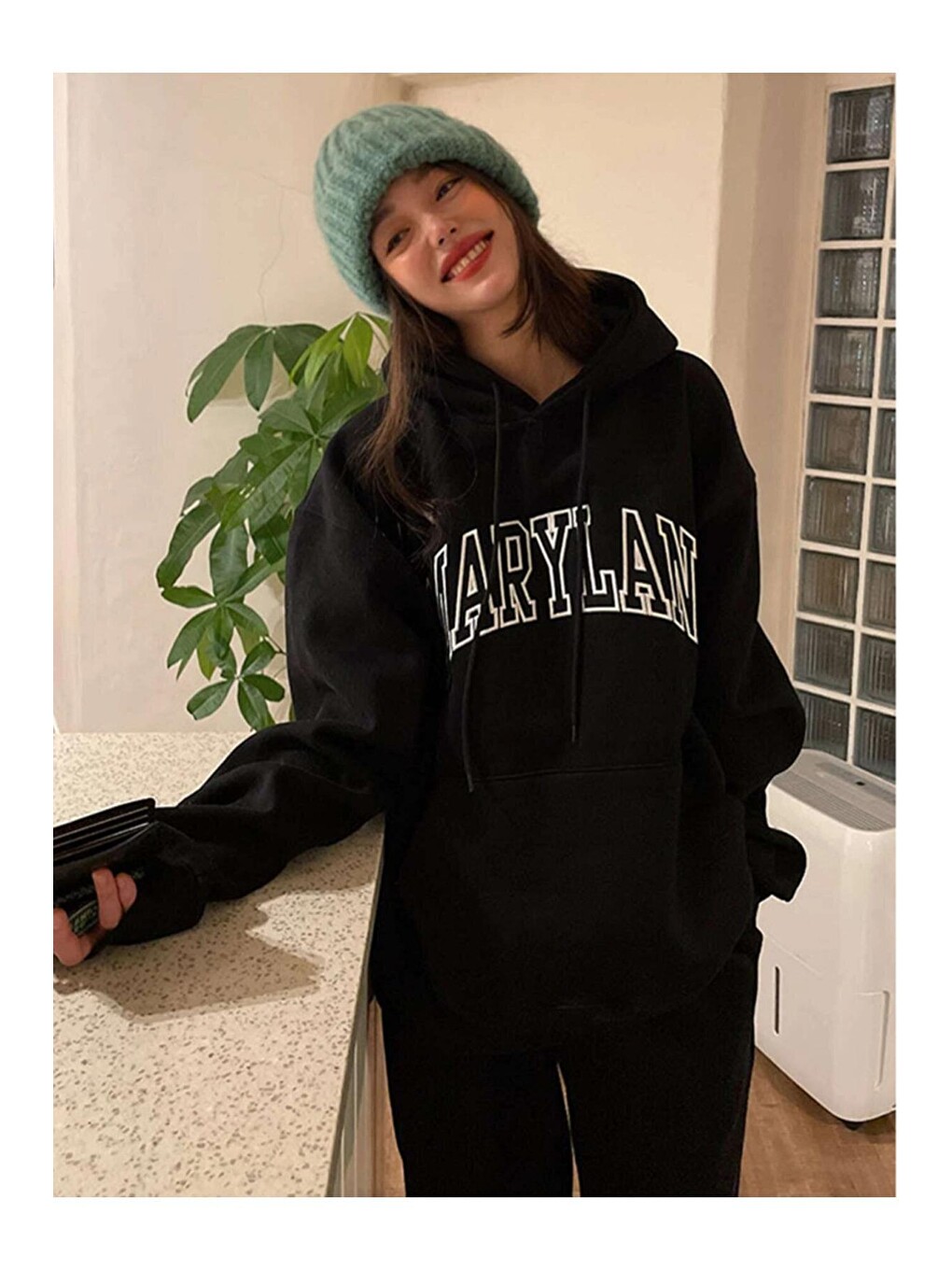 Kadın Siyah Maryland Baskılı Kapüşonlu Sweatshirt-4