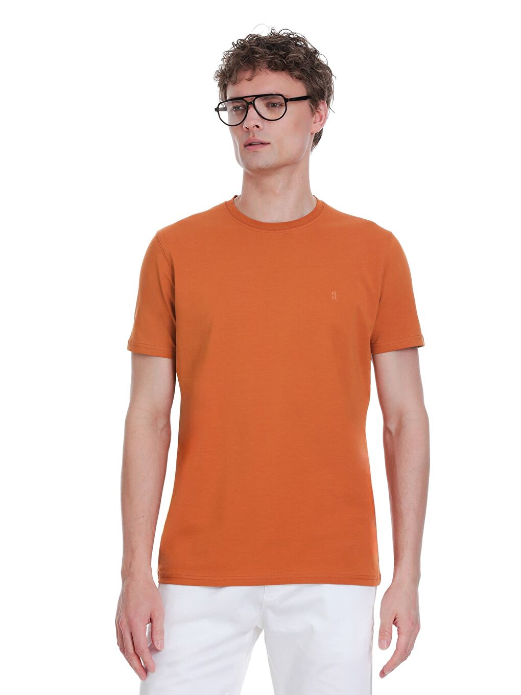 Kahverengi Tarçın Regular Fit Bisiklet Yaka Pamuklu %100 Pamuk Tişört-2