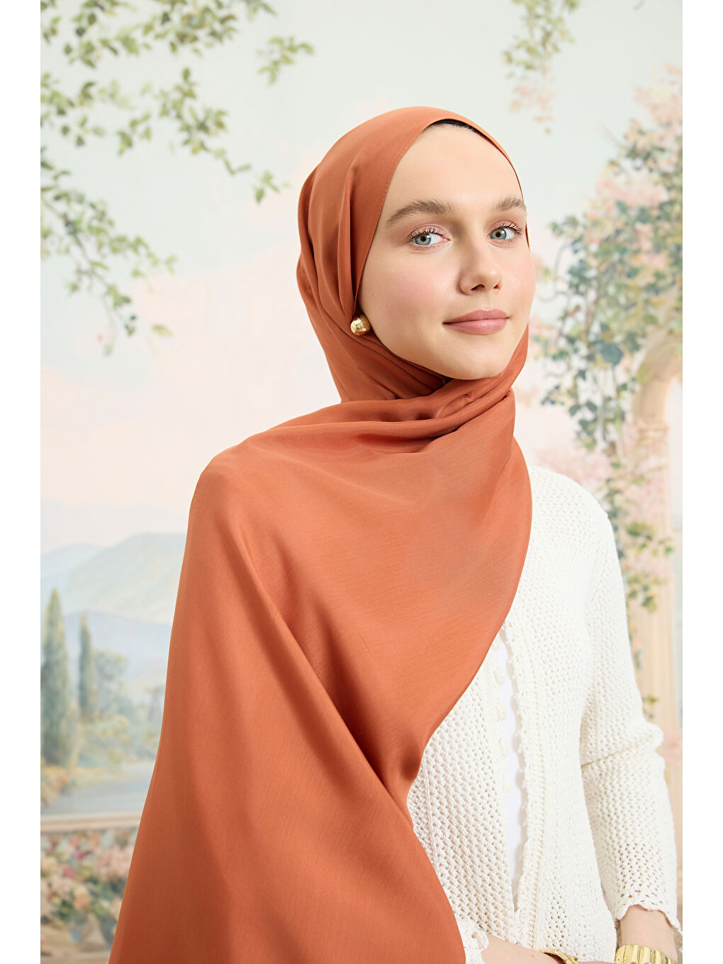 Bej Floş Viskon Düz Şal Badem-5