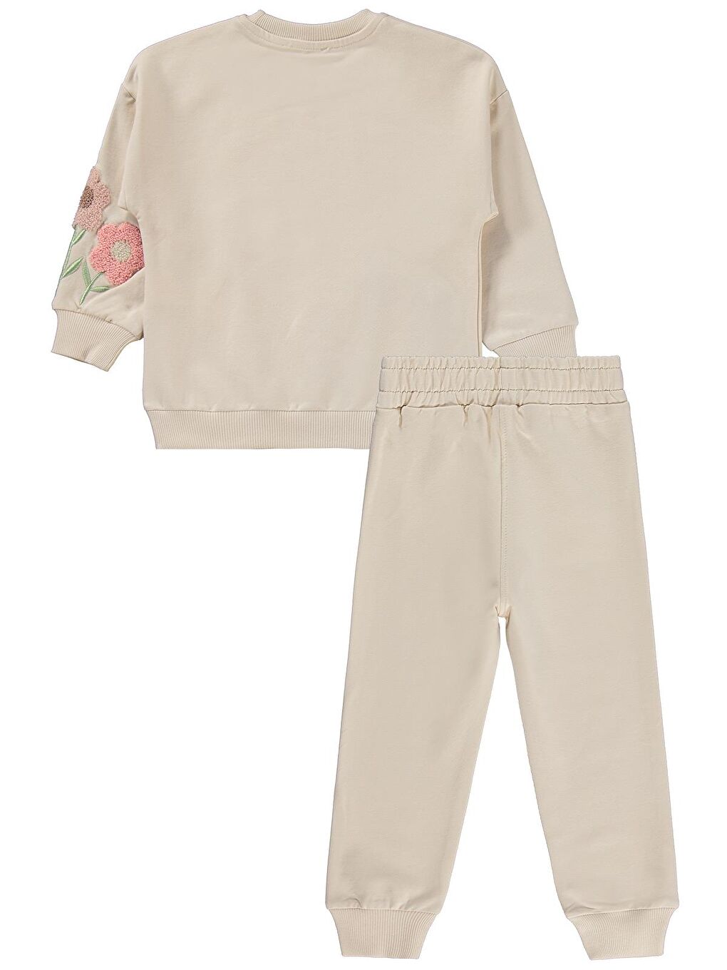 Girls Çiçek Nakışlı 2-5 Yaş Eşofman Takımı - Bej 2-3 Yaş-1