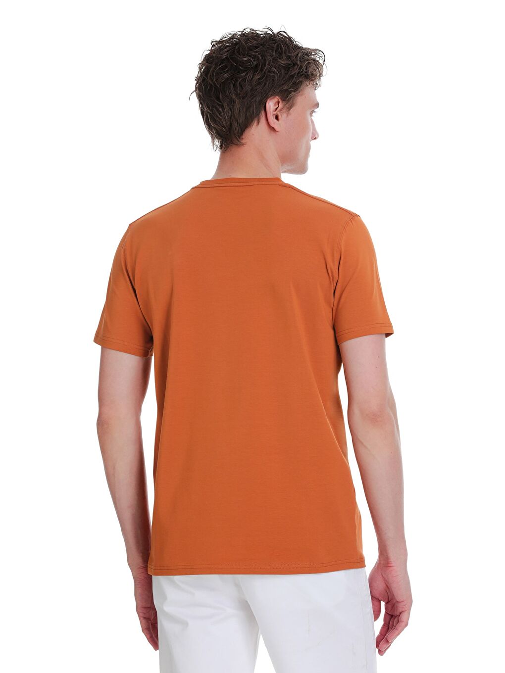 Kahverengi Tarçın Regular Fit Bisiklet Yaka Pamuklu %100 Pamuk Tişört-4