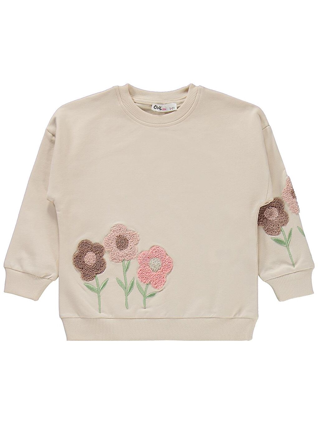 Girls Çiçek Nakışlı 2-5 Yaş Eşofman Takımı - Bej 2-3 Yaş-2